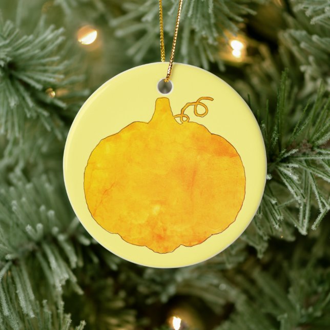 Pumpkin Watercolor Painting Ceramic Tree Decoration (Tree)