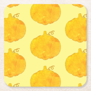 Pumpkin Watercolor Pattern Painting Square Paper Coaster