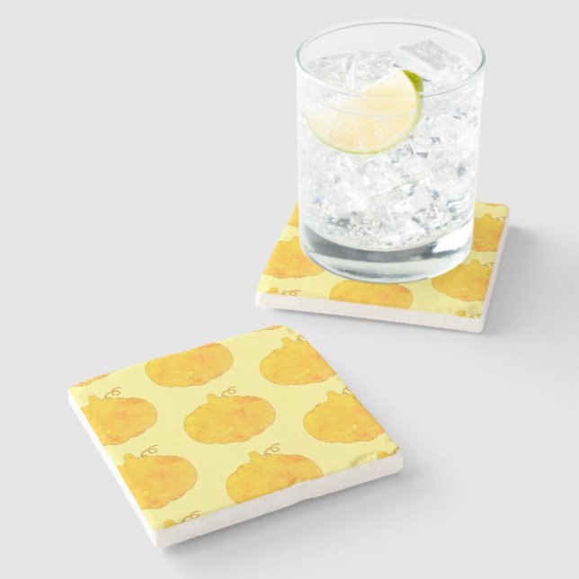 Pumpkin Watercolor Pattern Painting Square Stone Coaster (Side)