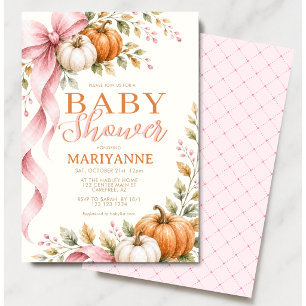 Pumpkin Watercolor Pink Baby Shower Invitation
