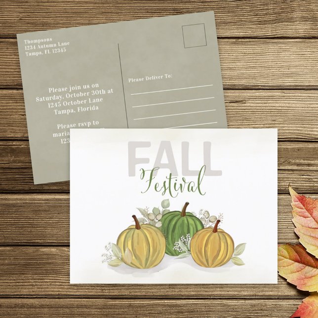 Pumpkin Watercolor Simple Autumn Fall Festival  Postcard (Creator Uploaded)