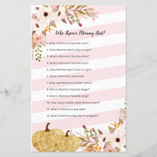 Pumpkin Watercolor Who Knows Mummy Best Game (Front)