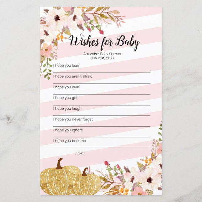 Pumpkin Watercolor Wishes for Baby Game (Front)