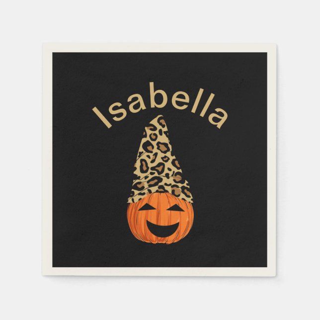Pumpkin Wearing A Leopard Hat Napkin (Front)