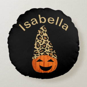 Pumpkin Wearing A Leopard Hat Round Cushion