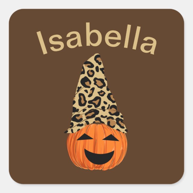 Pumpkin Wearing A Leopard Hat Square Sticker (Front)