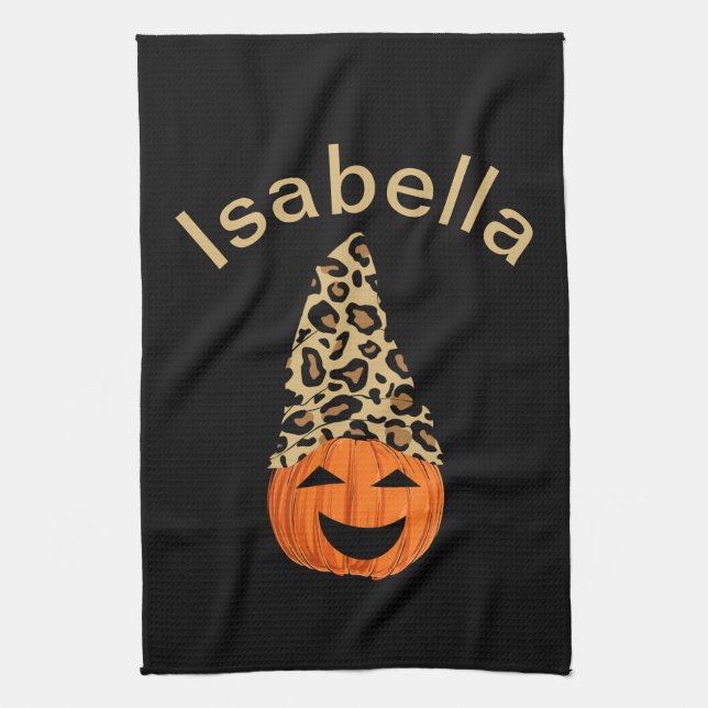 Pumpkin Wearing A Leopard Hat Tea Towel (Vertical)