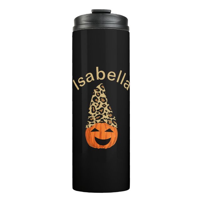 Pumpkin Wearing A Leopard Hat Thermal Tumbler (Front)