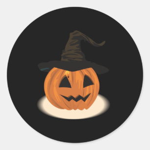 Pumpkin Wearing Witch Hat Classic Round Sticker