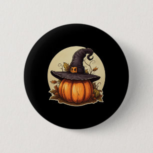 Pumpkin Wearing Witch Hat Costume Halloween 6 Cm Round Badge