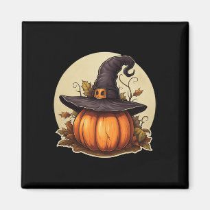 Pumpkin Wearing Witch Hat Costume Halloween Magnet