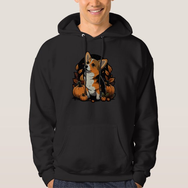 Pumpkin Welsh Corgi costume on Welsh Corgi Hallowe Hoodie (Front)