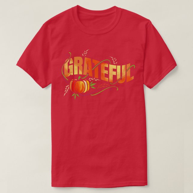 Pumpkin Wheat Ear Grateful Thanksgiving T-Shirt (Design Front)