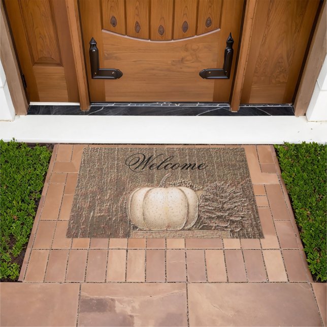 Pumpkin White Gold Metallic Elegant Fall Country Doormat (Outdoor)