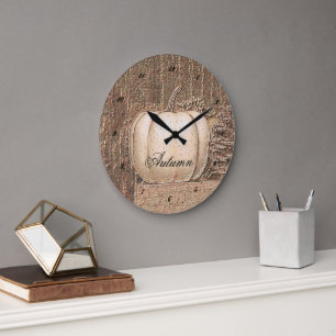 Pumpkin White Gold Metallic Elegant Fall Country Large Clock