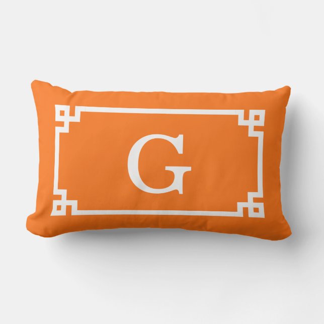 Pumpkin White Greek Key Frame #2 Initial Monogram Lumbar Cushion (Front)