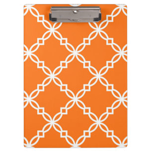 Pumpkin White Large Fancy Quatrefoil Pattern Clipboard