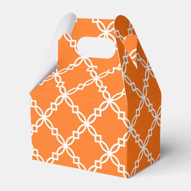 Pumpkin White Large Fancy Quatrefoil Pattern Favour Box (Front Side)