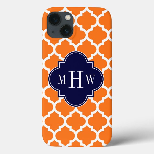Pumpkin White Moroccan #5 Navy 3 Initial Monogram Case-Mate iPhone Case (Back)
