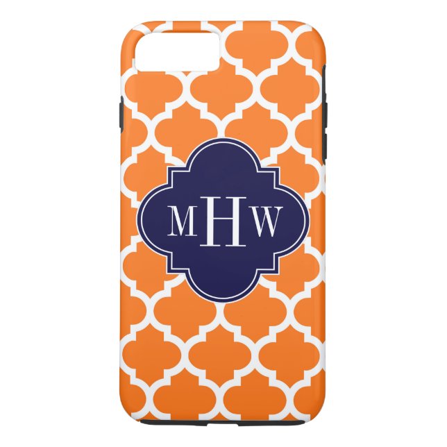 Pumpkin White Moroccan #5 Navy 3 Initial Monogram Case-Mate iPhone Case (Back)