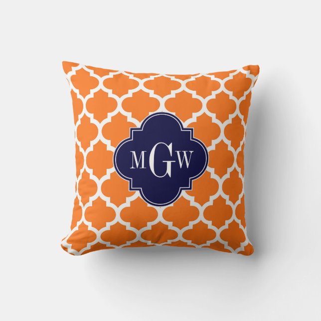Pumpkin White Moroccan #5 Navy 3 Initial Monogram Cushion (Front)