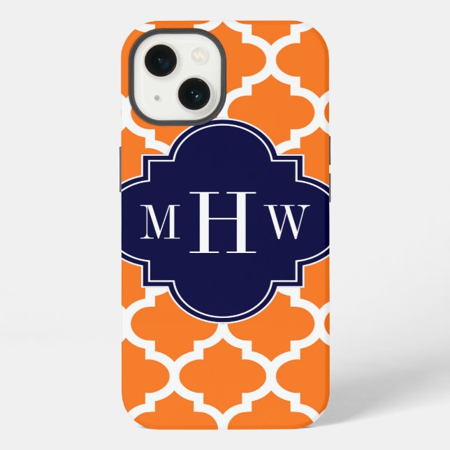 Pumpkin White Moroccan #5 Navy 3 Initial Monogram iPhone Case (Back)
