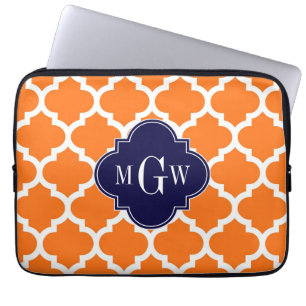 Pumpkin White Moroccan #5 Navy 3 Initial Monogram Laptop Sleeve