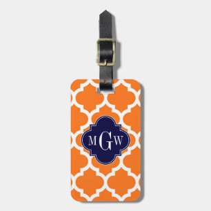 Pumpkin White Moroccan #5 Navy 3 Initial Monogram Luggage Tag