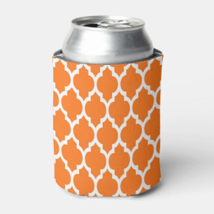 Pumpkin White Moroccan Quatrefoil Pattern #4 Can Cooler