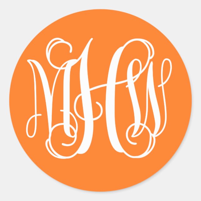 Pumpkin White Preppy Vine Script Monogram DIY BG Classic Round Sticker (Front)