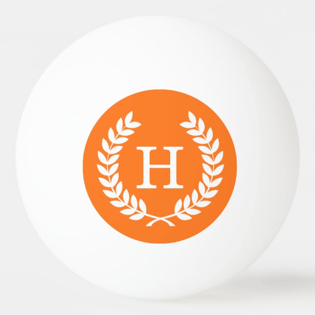 Pumpkin White Wheat Laurel Wreath Initial Monogram Ping Pong Ball (Front)