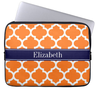 Pumpkin Wht Moroccan #5 Navy Blue Name Monogram Laptop Sleeve