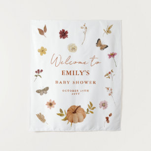 Pumpkin Wildflower Baby Shower Welcome Backdrop Tapestry