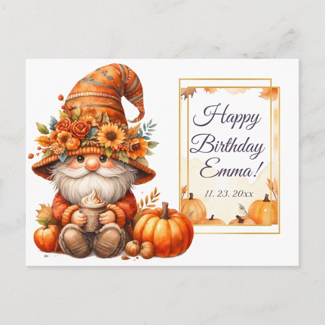 Pumpkin Wildflower Fall Watercolor Birthday Invitation Postcard (Front)