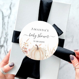 Pumpkin wildflowers peach baby shower classic round sticker