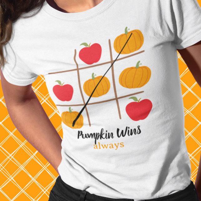 Pumpkin Wins Always pumpkin vs. apple T-Shirt Tri-Blend Shirt (This item is for display purposes only to illustrate the design element. )