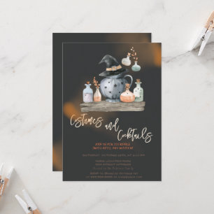 Pumpkin Witch Costumes & Cocktail Black Halloween Invitation