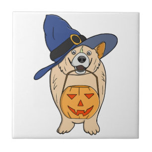 Pumpkin Witch Dog Tile
