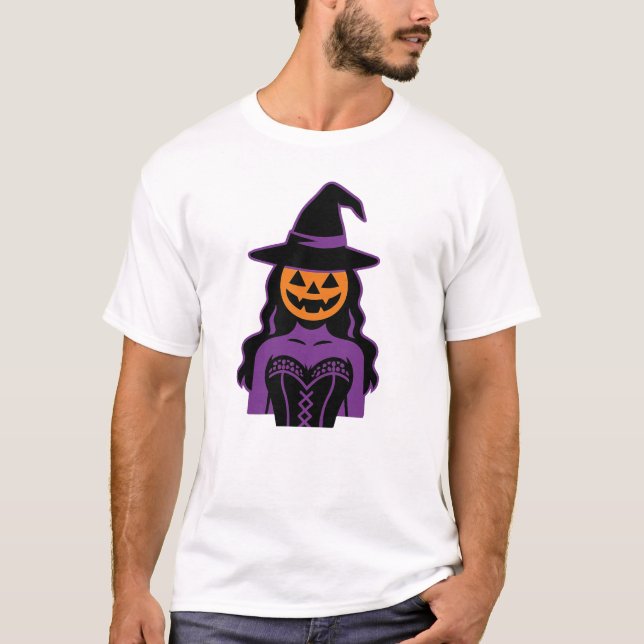 Pumpkin Witch Halloween Design | Spooky Lady Art T-Shirt (Front)