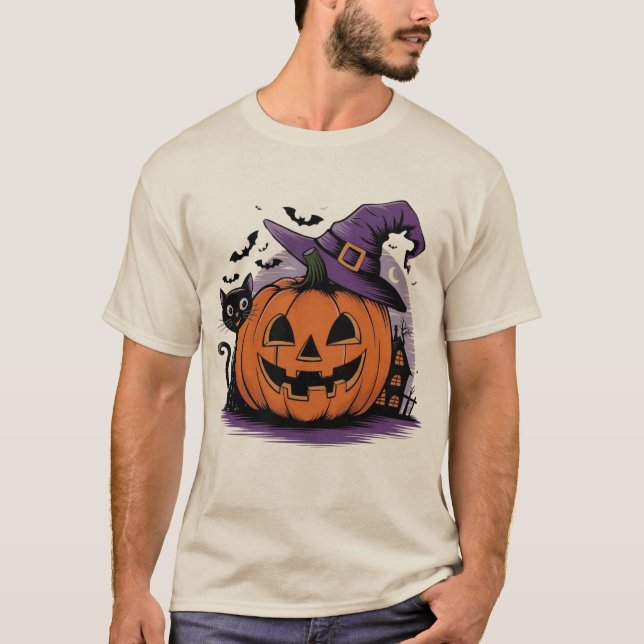 Pumpkin Witch Halloween Night T-Shirt (Front)