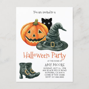 Pumpkin Witch Hat Halloween Invitation Postcard