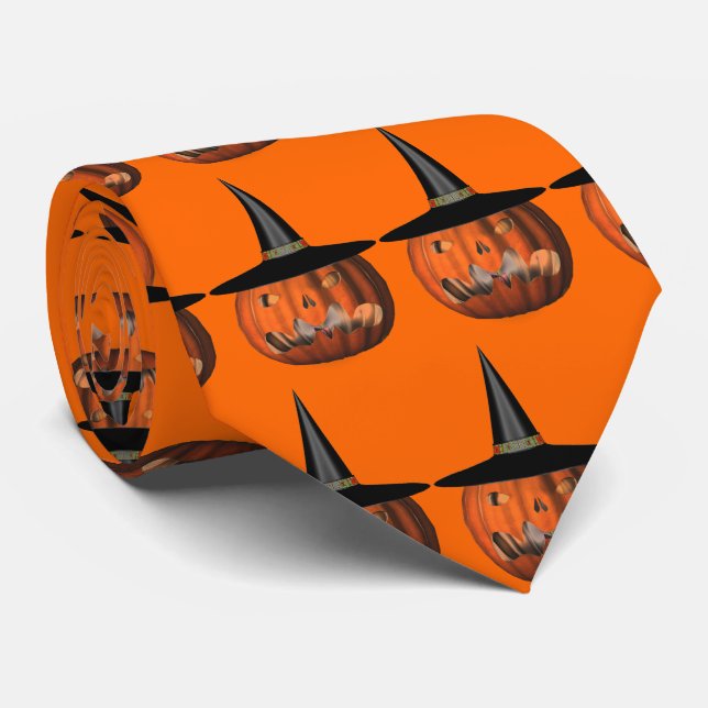 Pumpkin Witch Hat Halloween Neck Tie (Rolled)
