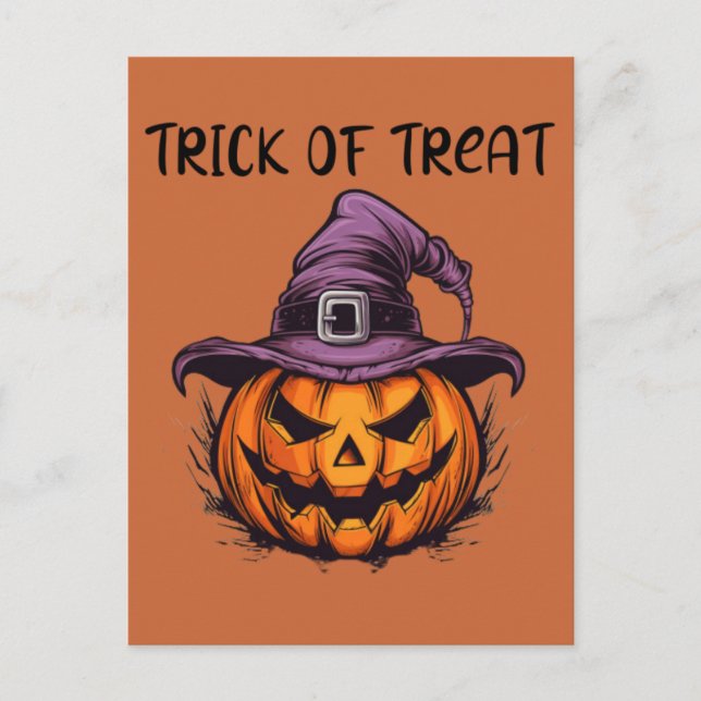 Pumpkin witch hat, Scary Halloween trick or treat Postcard (Front)