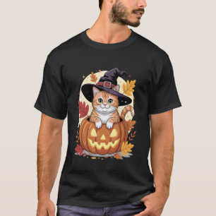 Pumpkin Witch Kitty Halloween Cat Fall Autumn T-Shirt