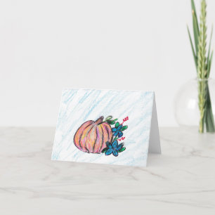 Pumpkin with Blue flowers Thank You Card