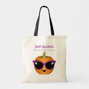 Pumpkin with Cool Retro Cat Sunglasses Halloween Tote Bag