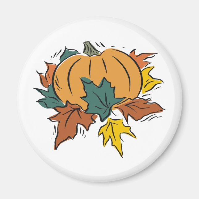 Pumpkin With Fall Leaves Magnet (Front)