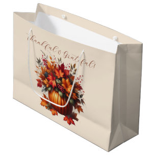 Pumpkin with Fall Leaves- Thanksgiving Large Gift Bag