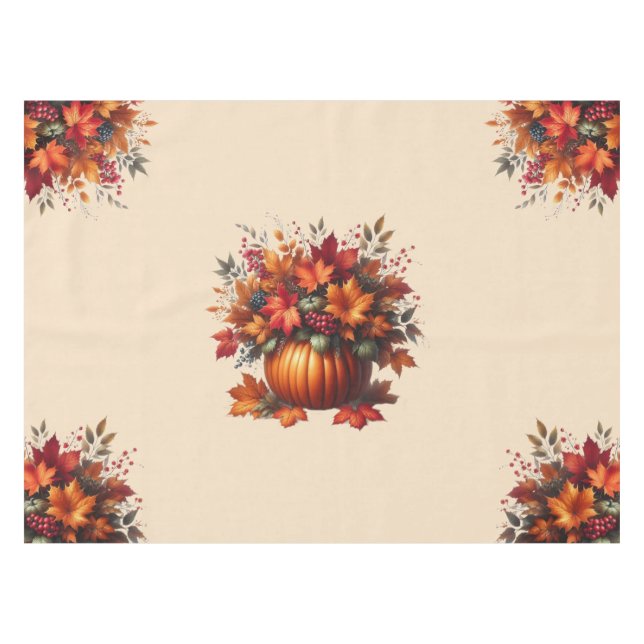 Pumpkin with Fall Leaves- Thanksgiving- Tablecloth (Front (Horizontal))
