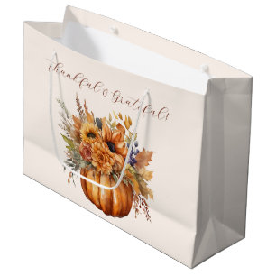 Pumpkin with Flowers- Thankful and Grateful- Large Gift Bag